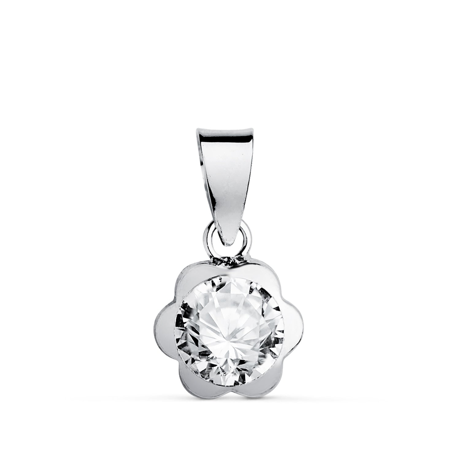 Pendentif en Or Blanc 18K Chaton Marguerite avec Zircon Cubique Taille : 8X7 mm