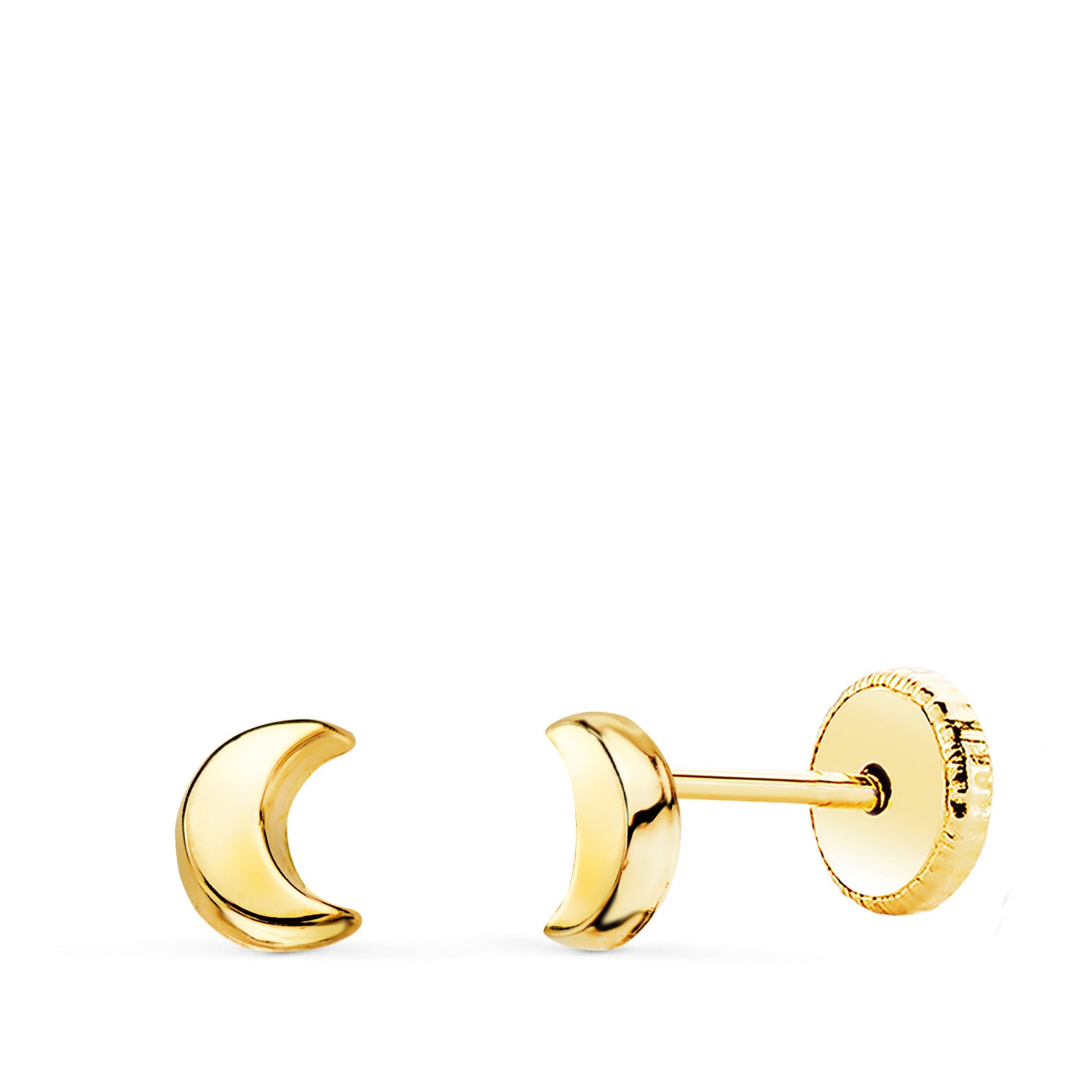 Boucles d'oreilles Croix Lune Or Jaune 18K avec Pulie 5X4 mm Fermoir a Vis