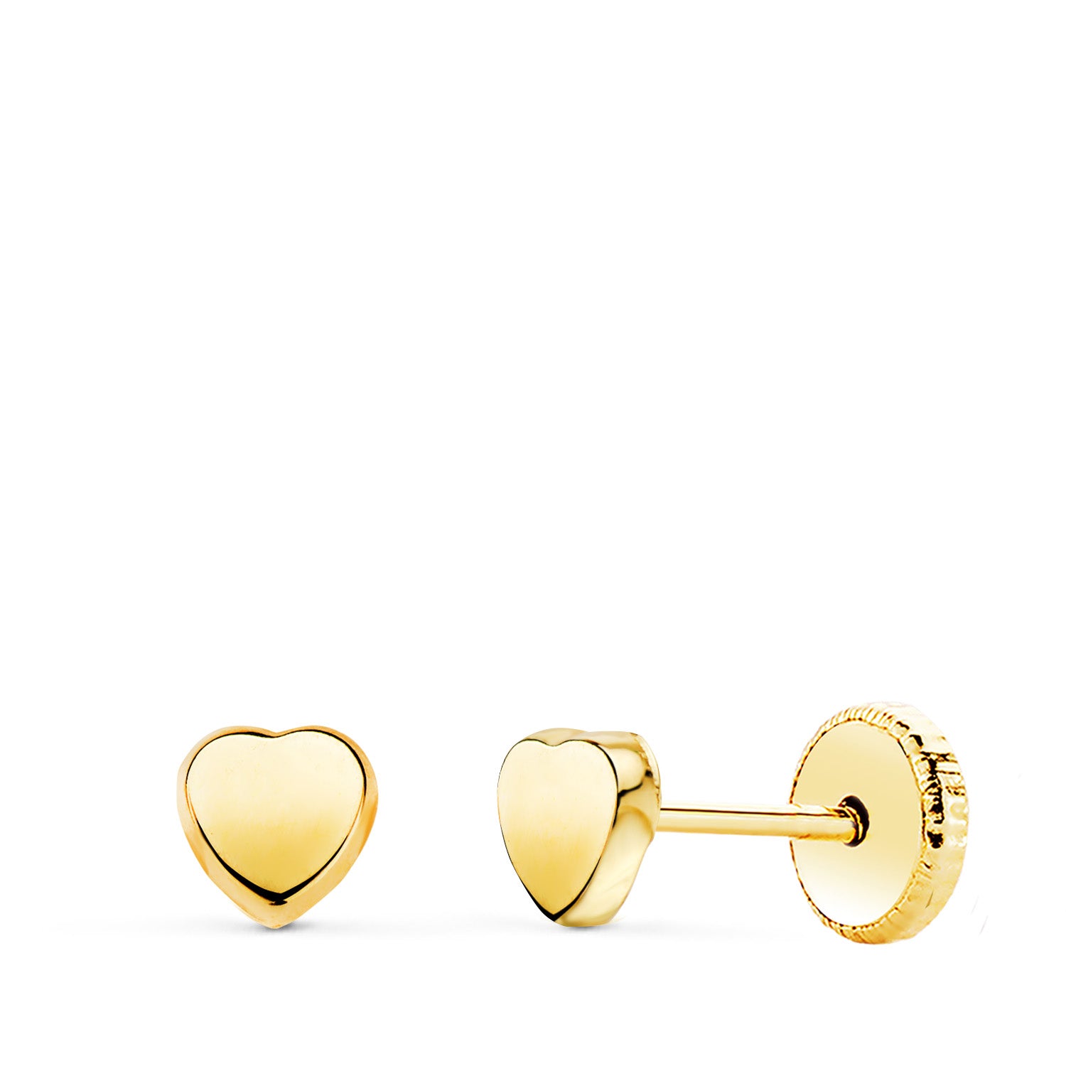 Pendientes Oro Amarillo 18K Corazón Liso Brillante 4X4 mm Cierre Rosca