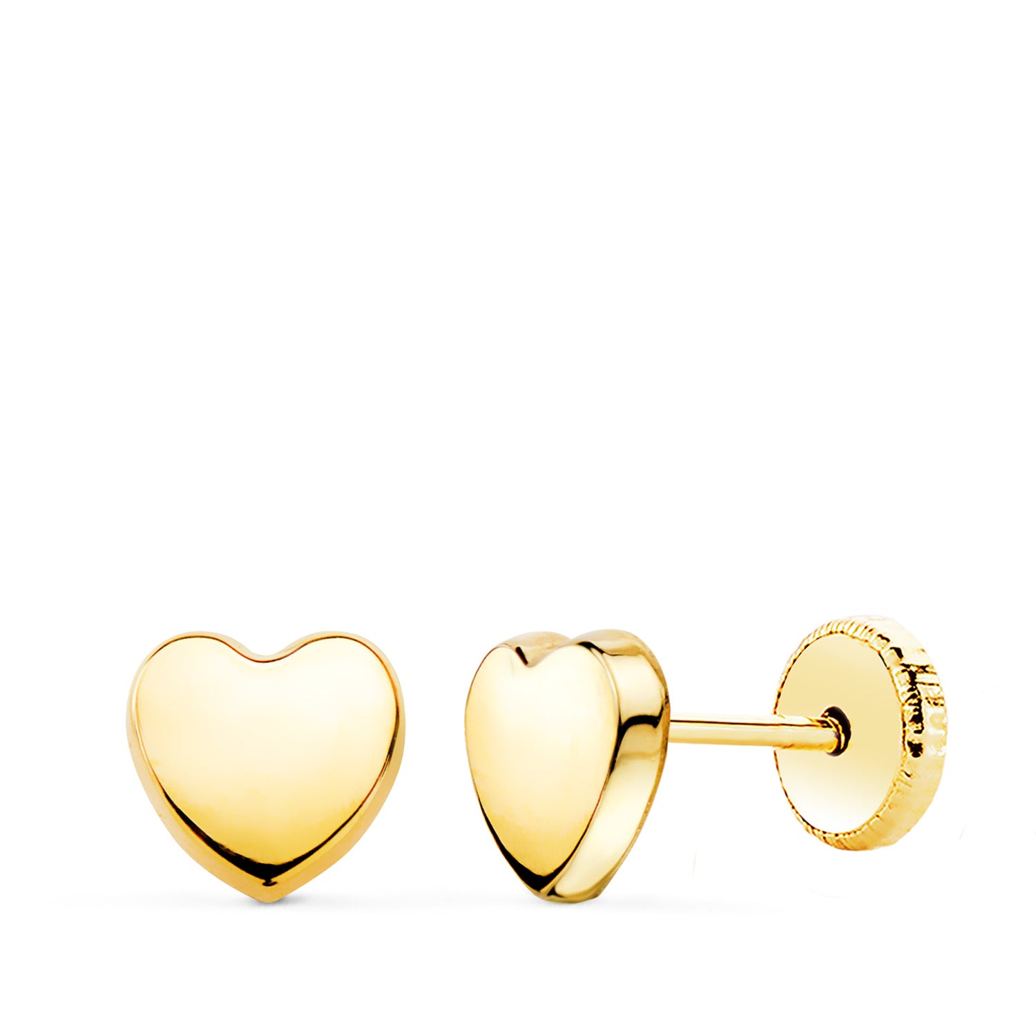 Pendientes Oro Amarillo 18K Corazón Liso Brillante 6X6 mm Cierre Rosca