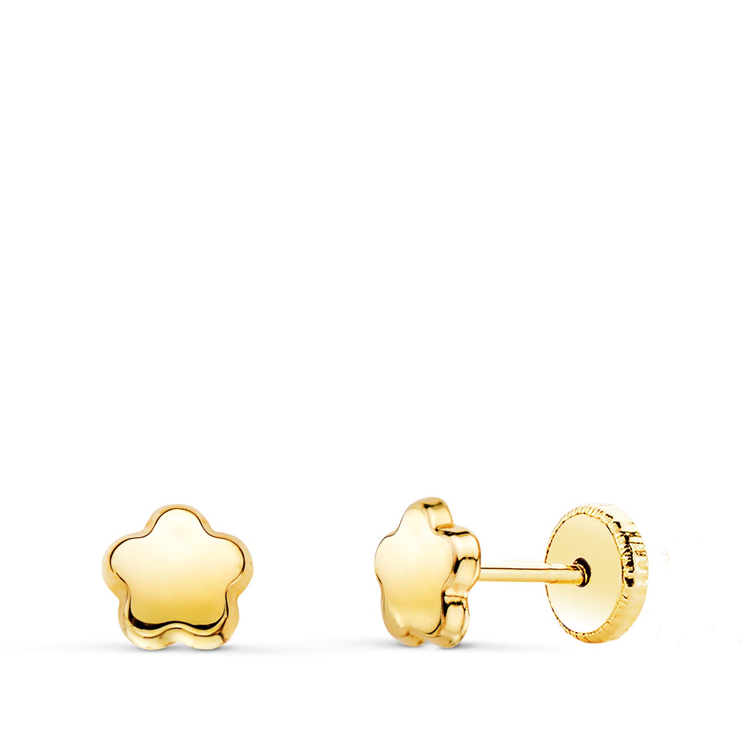 Pendientes Oro Amarillo 18K Flor Lisa 5,5 X 5,5 mm Cierre Tuerca