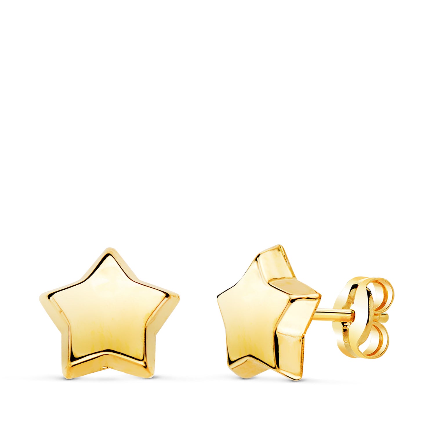 18 K gul guld glatte stjerne øreringe 8X8 mm Butterfly Push lås