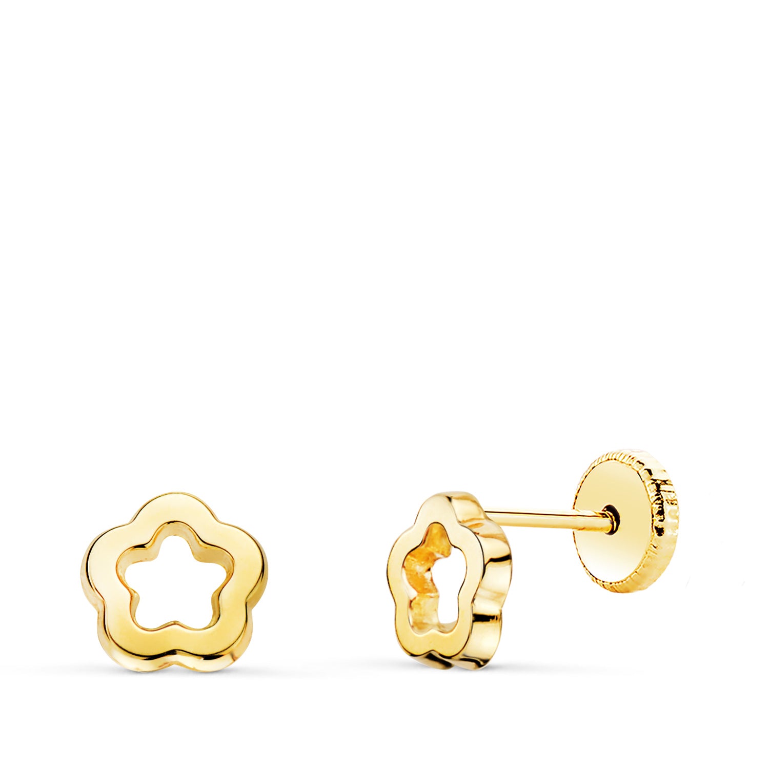 Boucles d'oreilles Or Jaune 18K Brillant Ouverture Fleur 6 X 6 mm Fermeture Écrou