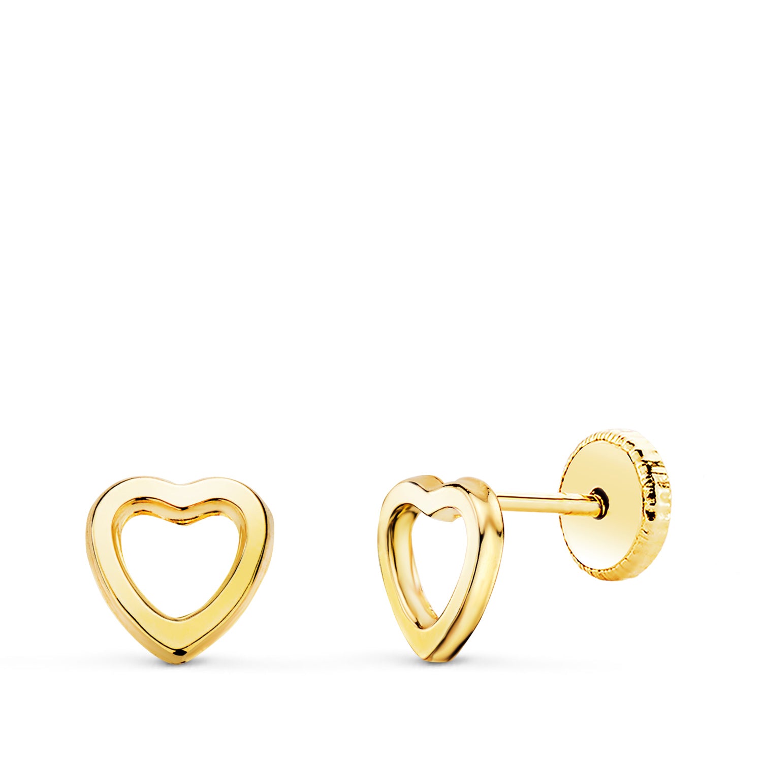 Pendientes Corazón Abierto Oro Amarillo 18K 6X6 mm Cierre Rosca
