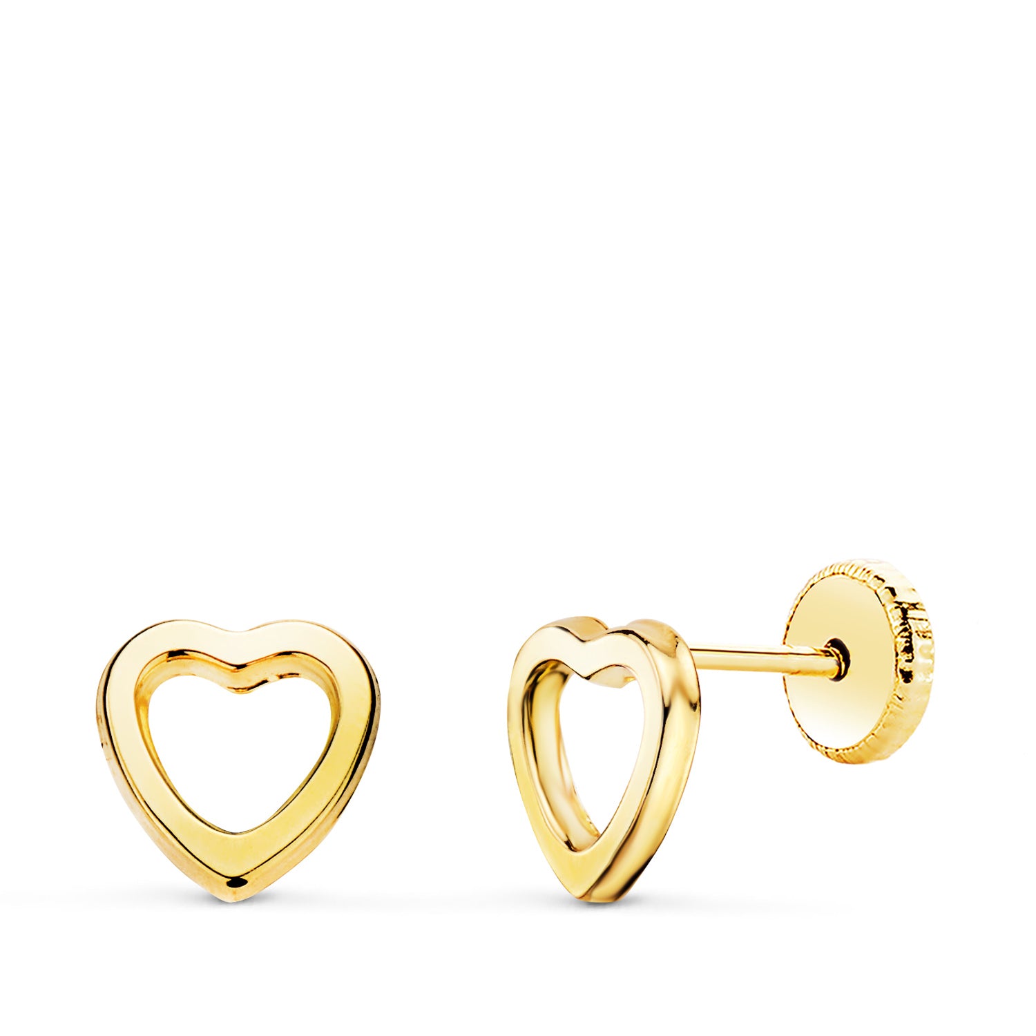 Pendientes Corazón Abierto Oro Amarillo 18K 7X7 mm Cierre Rosca
