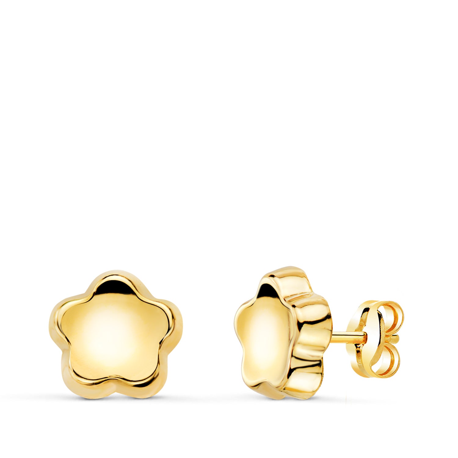 Boucles d'oreilles Fleur Concave en Or Jaune 18K en Pulie 7,5X7,5 mm Fermoir Poussettes Papillon
