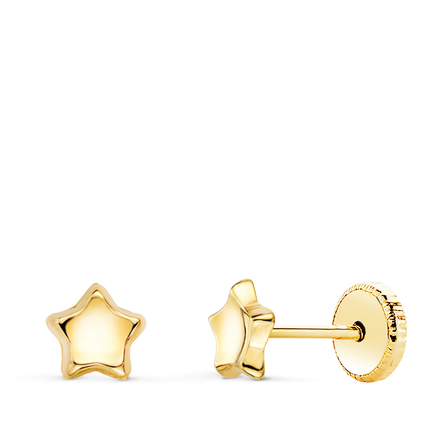 Boucles d'oreilles Or Jaune 18K Étoile Concavo en Pulie 5X5 mm Fermoir a Vis