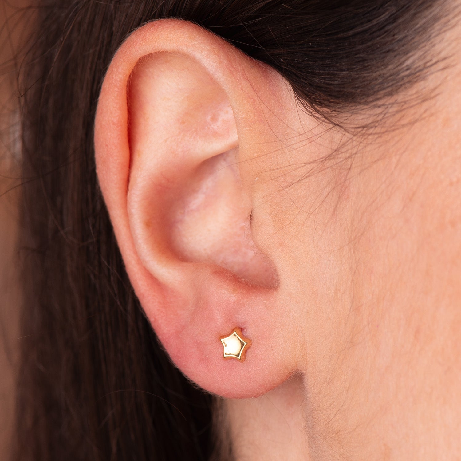 Boucles d'oreilles Or Jaune 18K Étoile Concavo en Pulie 5X5 mm Fermoir a Vis