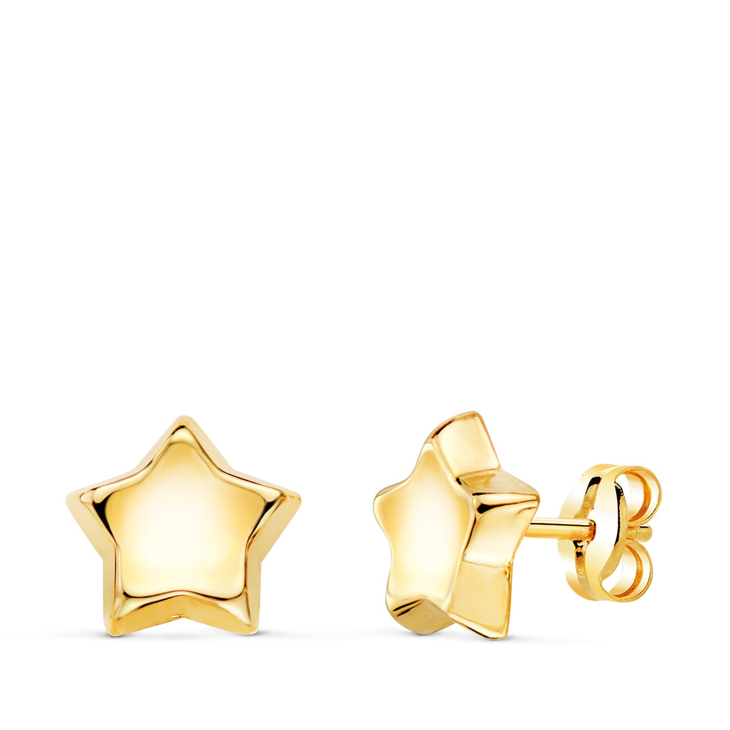 18K gul guld Concavo Star øreringe i Pulie 8X8 mm sommerfuglelås