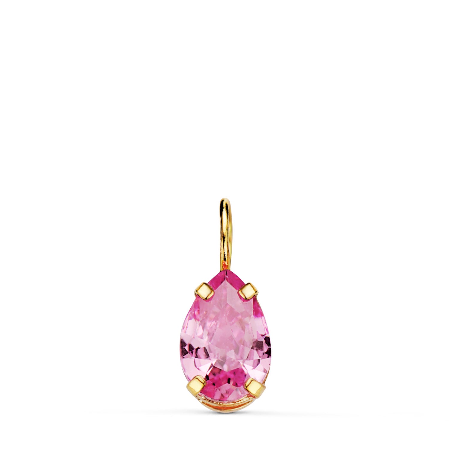 Pendentif Larme Or Jaune 18K avec Griffes et Pierre Couleur Rose 6,5 X 5 mm