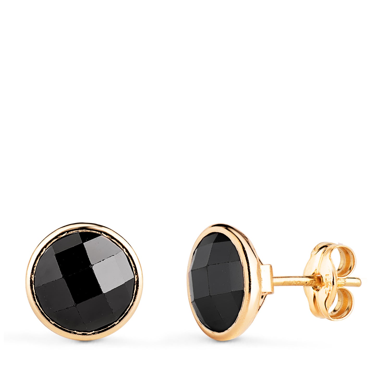 Boucles d'oreilles Chaton en Or Jaune 18K avec Zircon Noir Largeur : 8,5 mm Fermoir Poussettes Papillon