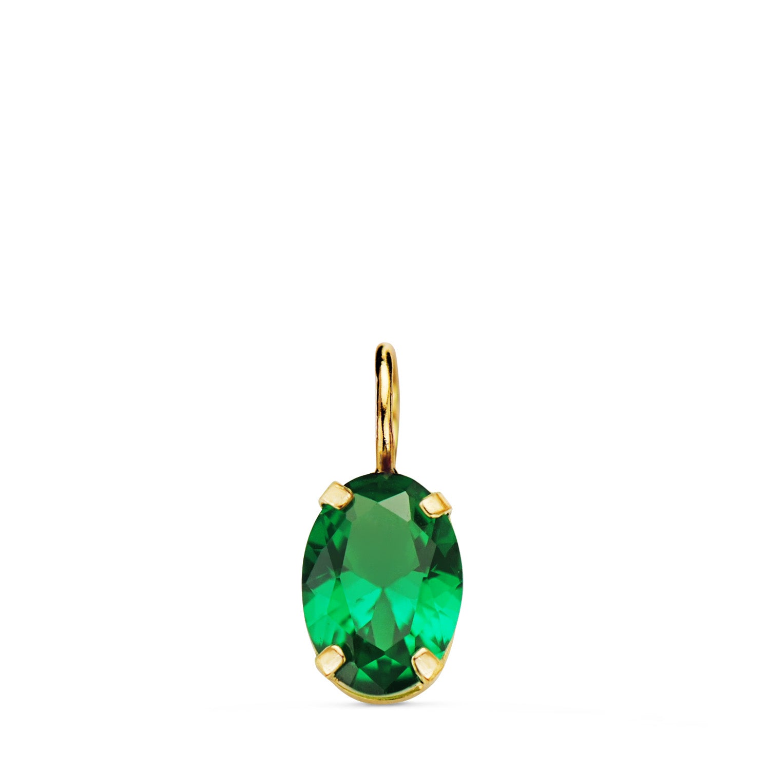 18K Gul Guld Vedhæng Oval Sten Grøn Farve 7 X 5 mm