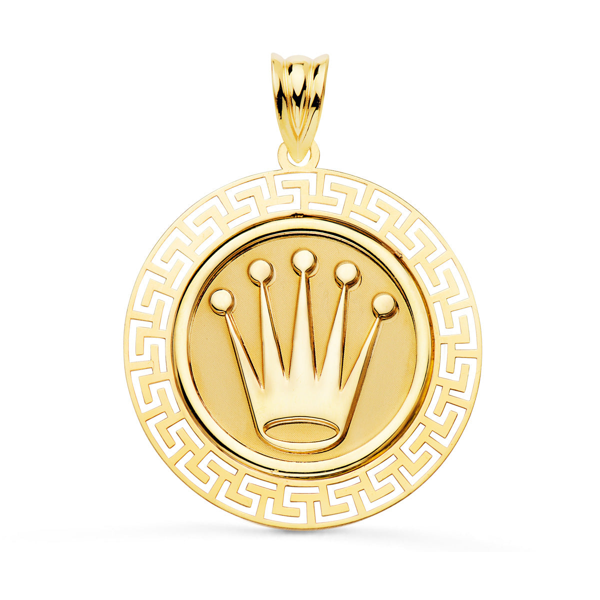 18K Pendentif Couronne Entouré Dun Motif Greca en Or Jaune 27 mm