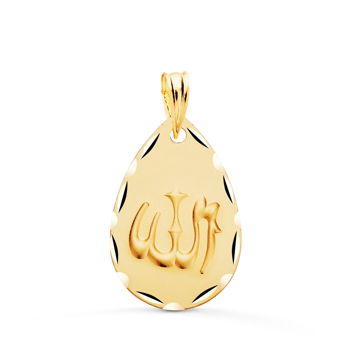 18K Gul Guld Allah Drop Medal 22 X 14 mm