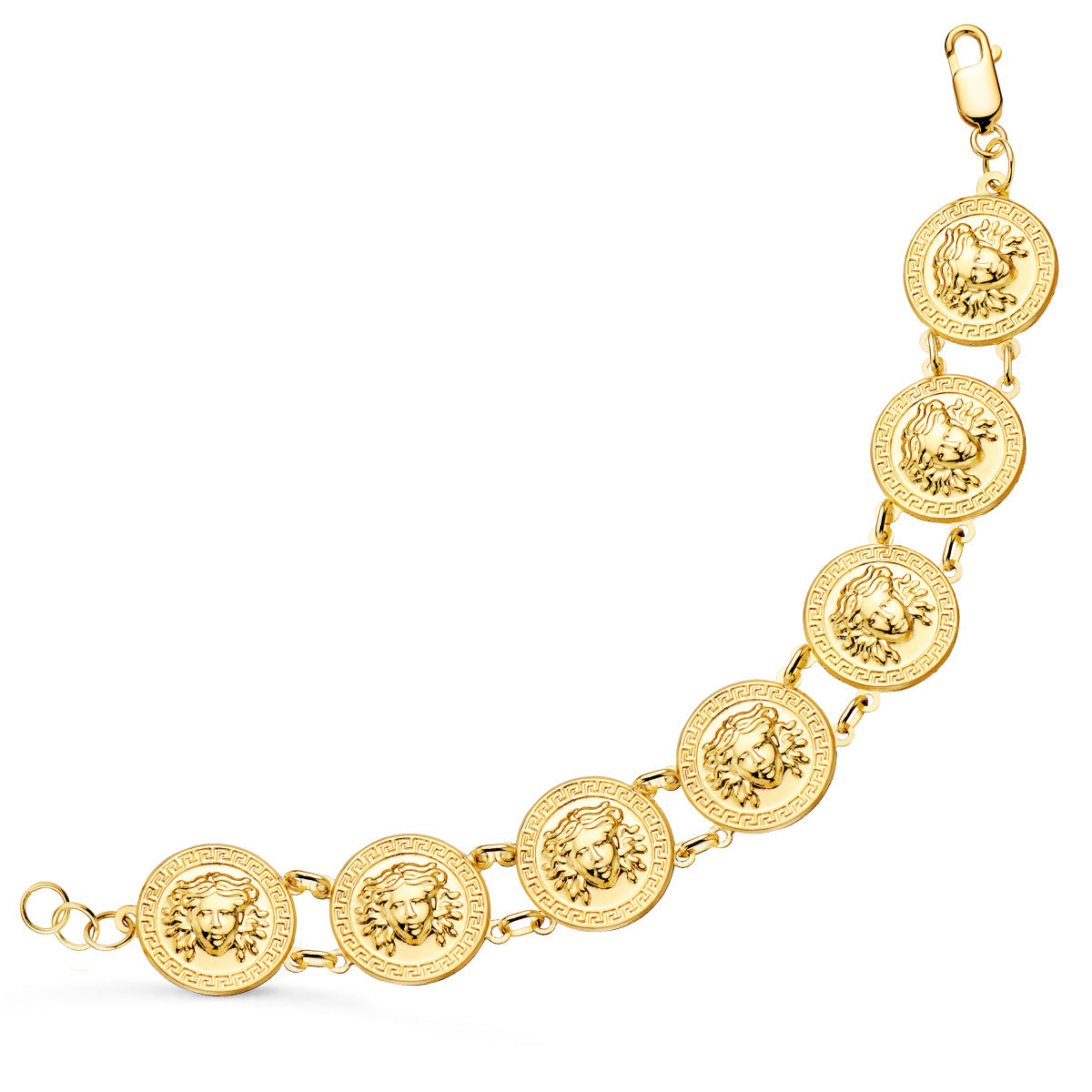 Bransoletka 18-karatowa z 2 genialnych okrągłych złotych meduz. 20 mm Długość 21,5 cm