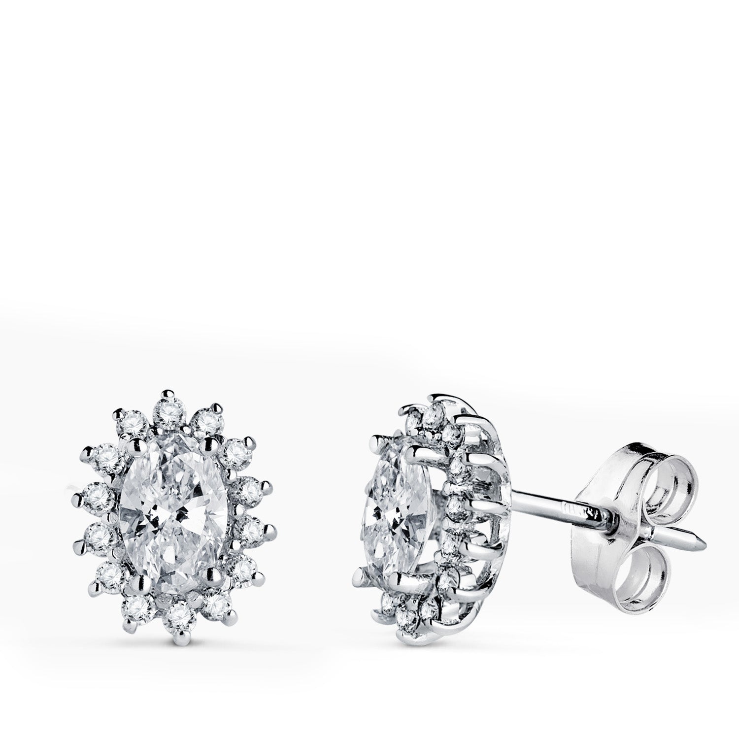 Boucles d'oreilles Or Blanc 18K Diamants Ovales de Laboratoire et 28 Diamants 0.28 Carats - 2 Ovales 1.1 Carats G-VS2 10X8MM Fermeture à Pression