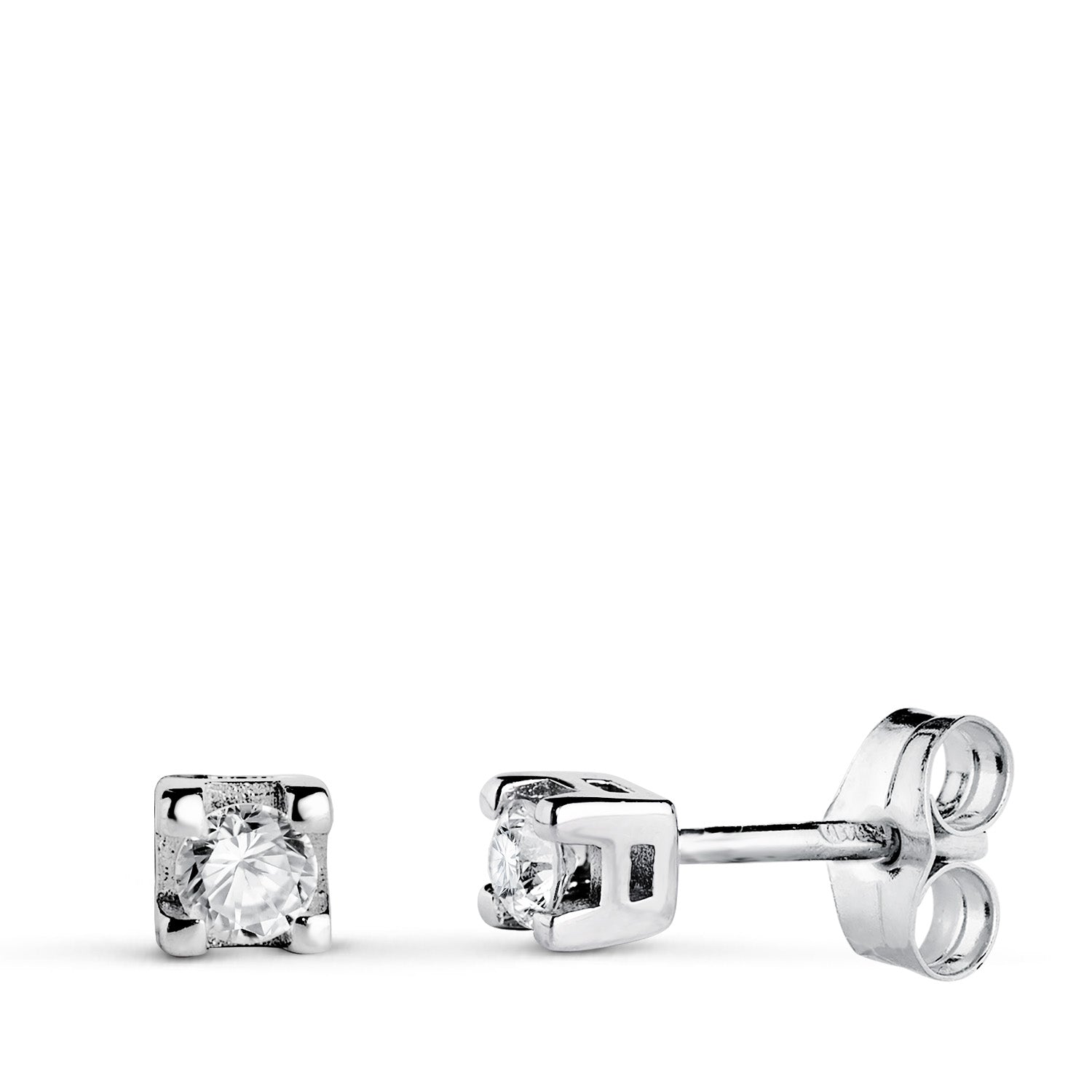 Boucles d'oreilles en Or Blanc 18K Diamants de Laboratoire Taille Brillant 2,75 mm 0,20 Qts VS2-G Taille : 3,5X3,5 mm Pression