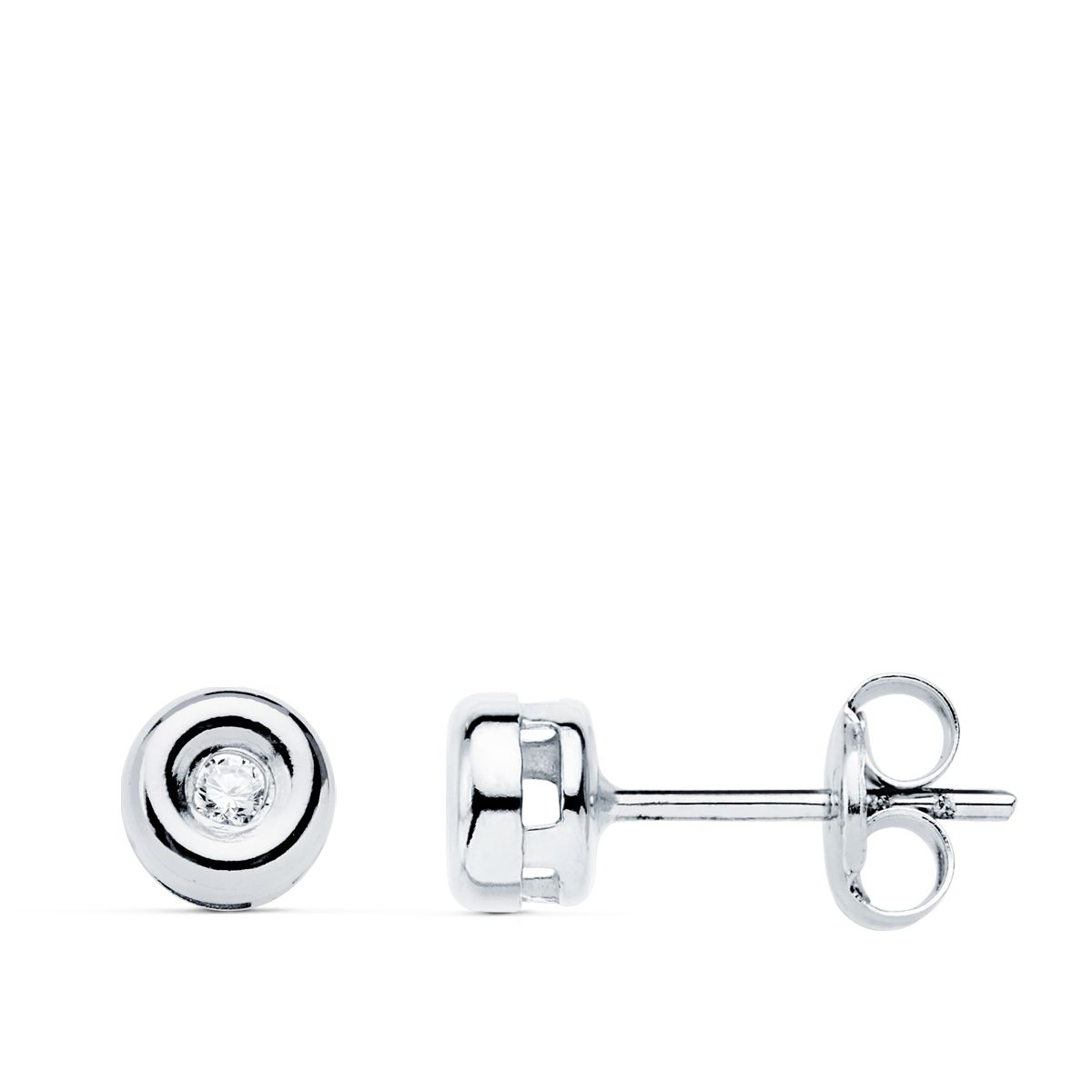 Boucles d'oreilles Chaton en Or Blanc 18K avec 0.040 Ct de Diamants de Laboratoire VS2-G Taille : 5.5 X 5.5 mm Fermeture à Pression