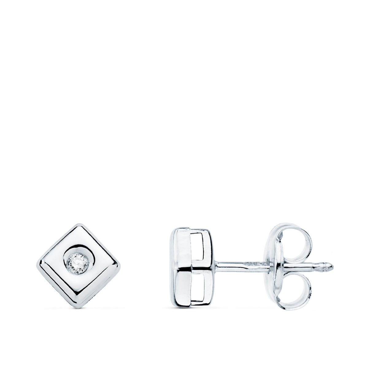 Boucles d'oreilles Chaton en Or Blanc 18K Diamants de Laboratoire Carrés 0.030 Cts G-VS2 5 mm Fermeture à Pression
