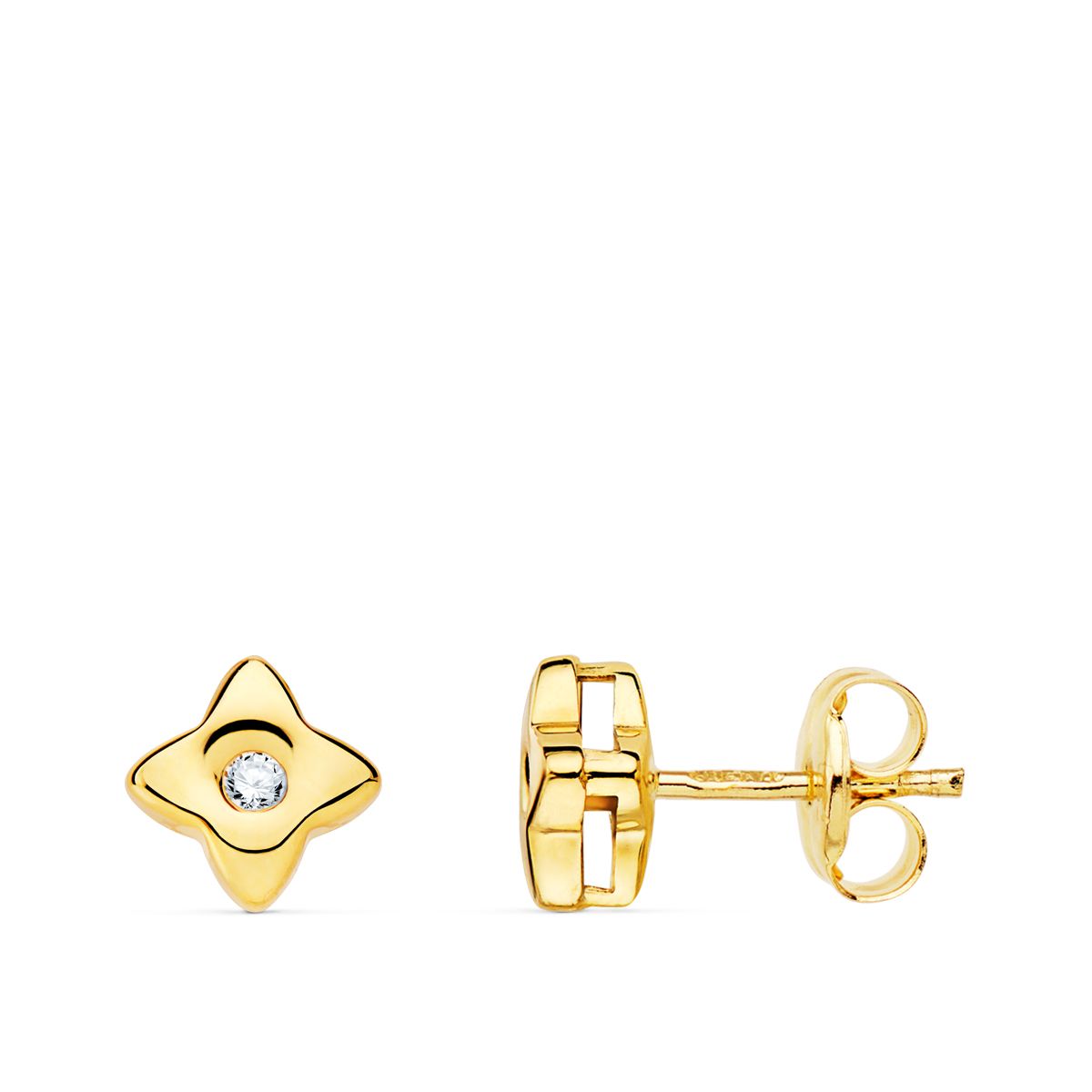 Boucles d'oreilles en Or Jaune 18K Diamants de Laboratoire Étoilés 0,040 Ct VS2-G Taille : 5,5X5,5 mm Fermeture à Pression