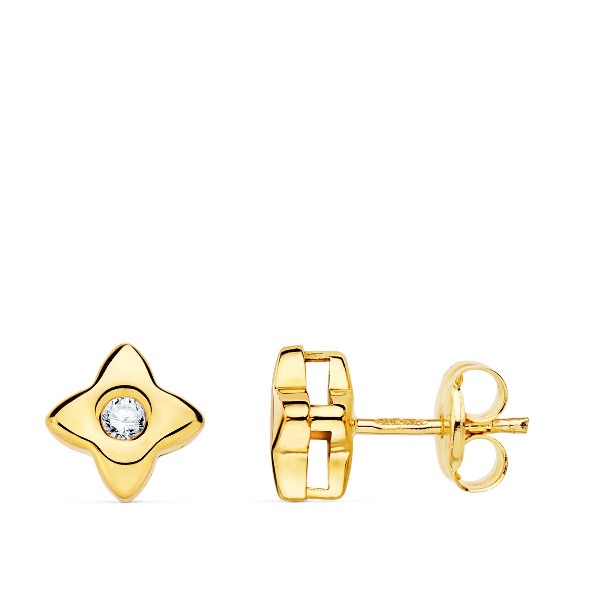 Boucles d'oreilles Or Jaune 18K Diamants Star Lab 0,100 Ct VS2-G Taille : 6X6 mm Boucles d'oreilles Presse