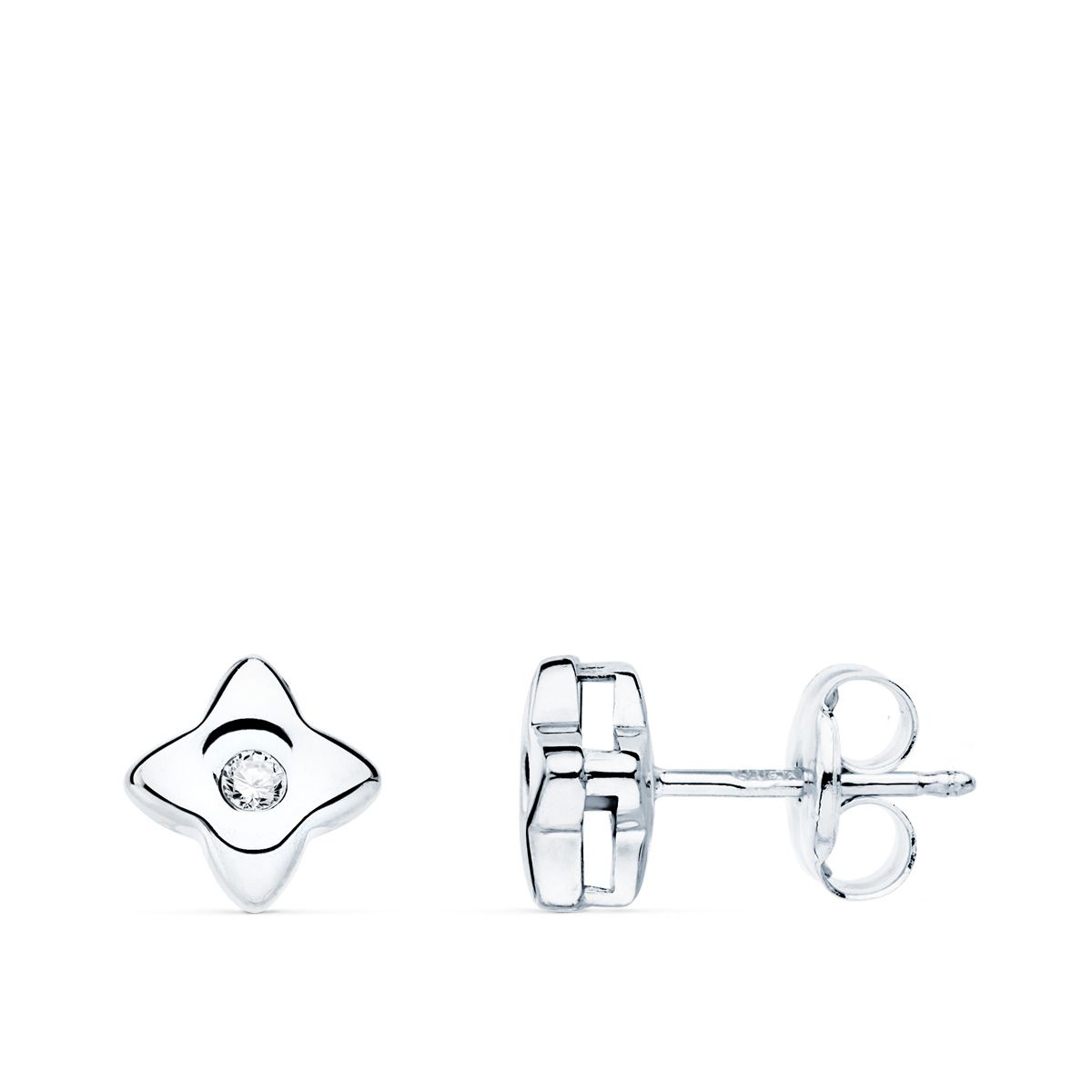 Boucles d'oreilles en Or Blanc 18K Diamants de Laboratoire Étoilés 0.040 Ct VS2-G Taille : 5.5 X 5.5 mm Boucles d'oreilles Presse