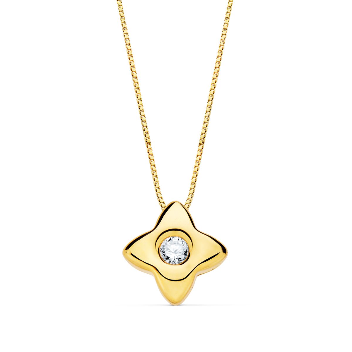 Choker en Or Jaune 18K Étoile 6X6MM Diamant Lab 0,050 Ct G-VS2 Chaîne 42CM