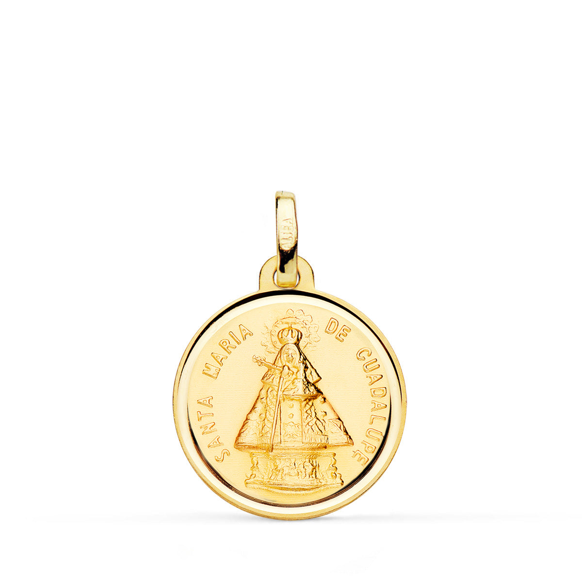 18K Médaille en Or Jaune Saint Marie de Guadaloupe 18 mm Biseau