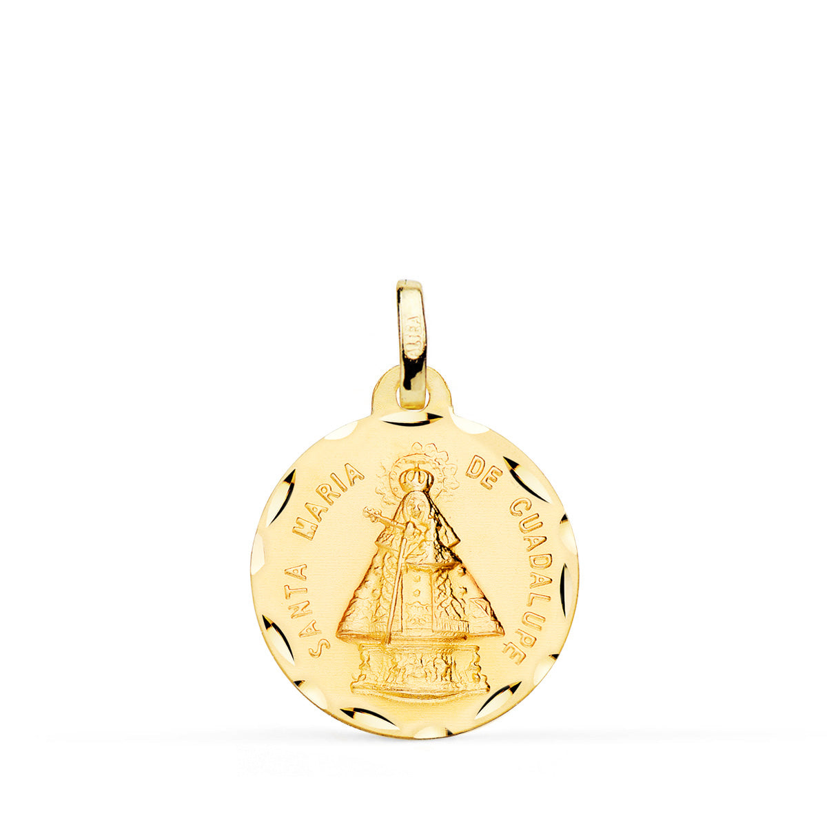 18K Médaille Notre-dame de Guadeloupe en Or Jaune 18 mm Facettée.