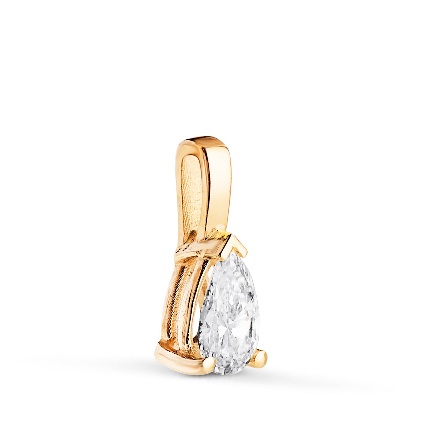 Pendentif en Or Jaune 18K Diamant de Laboratoire Taille Poire 6 X 4MM 0,356 Qtes G-VS1 Taille : 11X4,5 mm