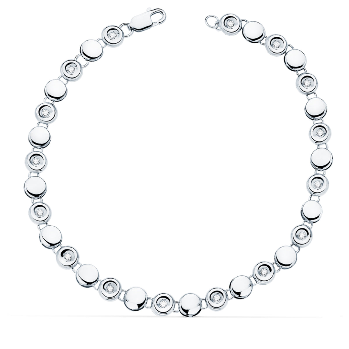 Bracelet Riviere en Or Blanc 18K 16 Diamants Lab 0.240 Cts VS2-G Largeur : 4.85 mm Longueur : 18.5 Cm