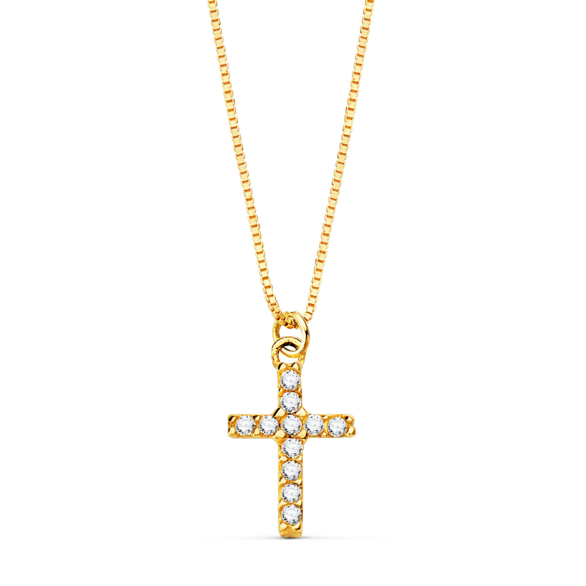 Collier Croix en Or Jaune 18K 8,5X 6,5 mm 11 Diamants Lab 0,050 Qt Chaîne Vénitienne 45CM G-VS2