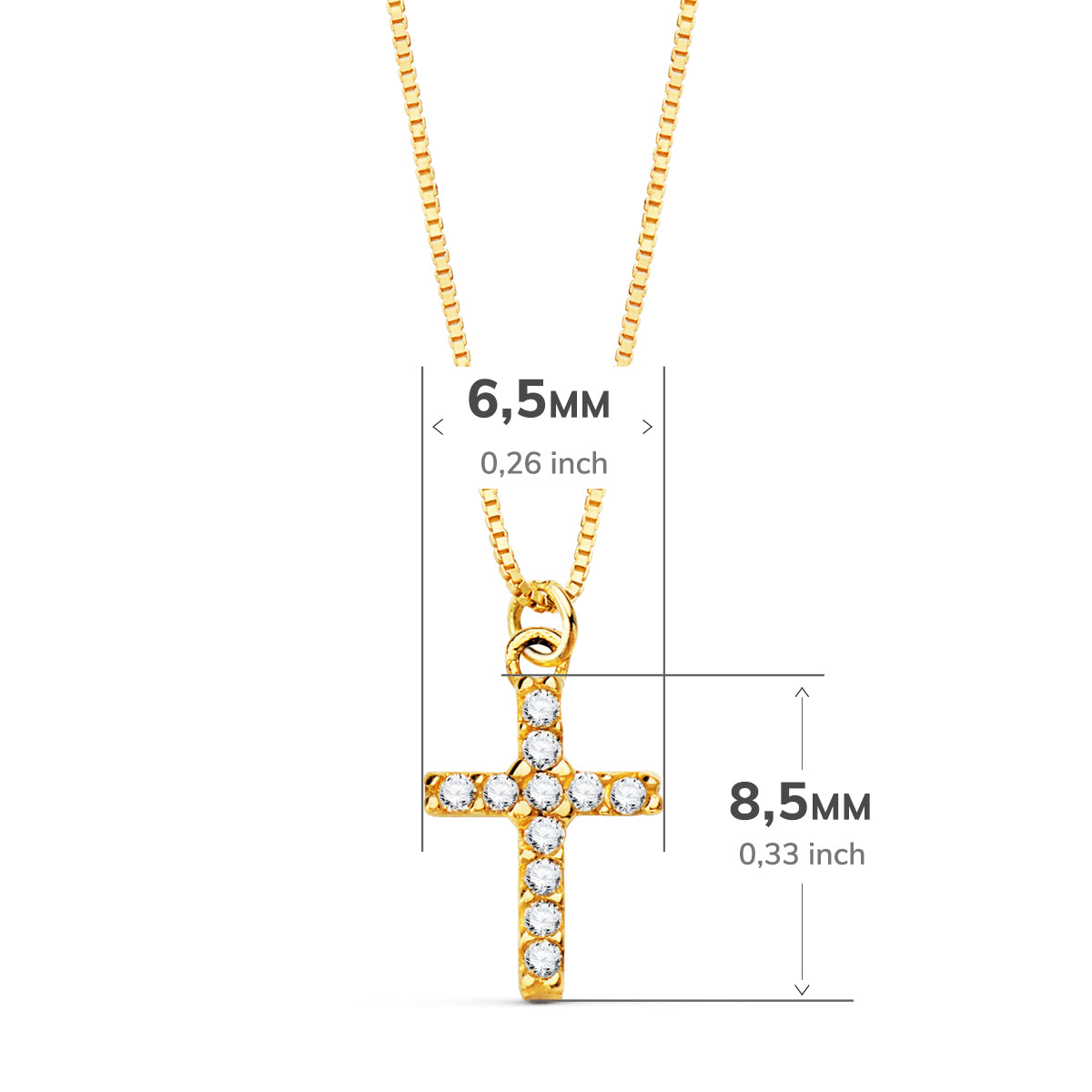 Collier Croix en Or Jaune 18K 8,5X 6,5 mm 11 Diamants Lab 0,050 Qt Chaîne Vénitienne 45CM G-VS2