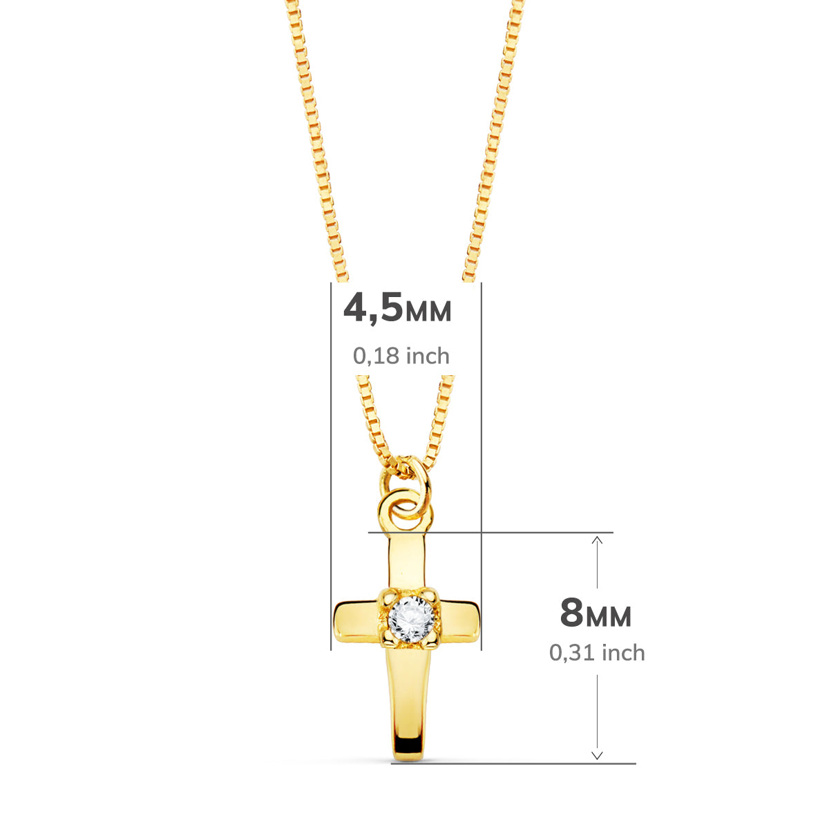 Collier Croix en Or Jaune 18K 8X45MM1 Lab Diamond 0,015QT Venetian Chain 45CM G-VS2