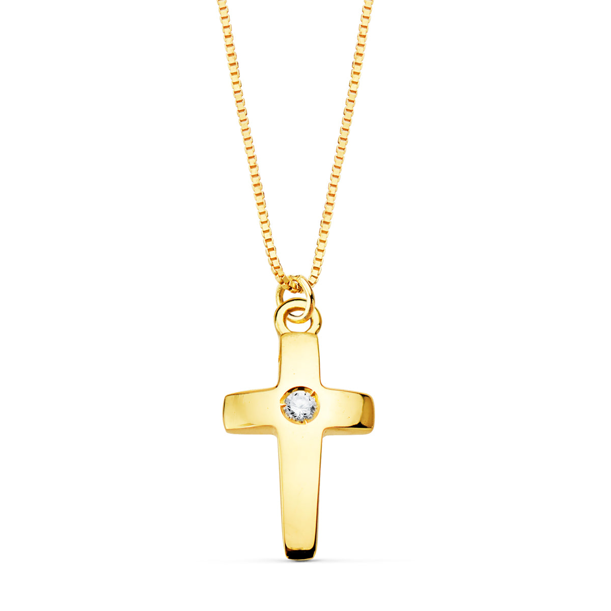 Collier Croix en Or Jaune 18K 11X7 mm 1 Diamant de Laboratoire 0,015 Ct Chaîne Vénitienne 45CM G-VS2