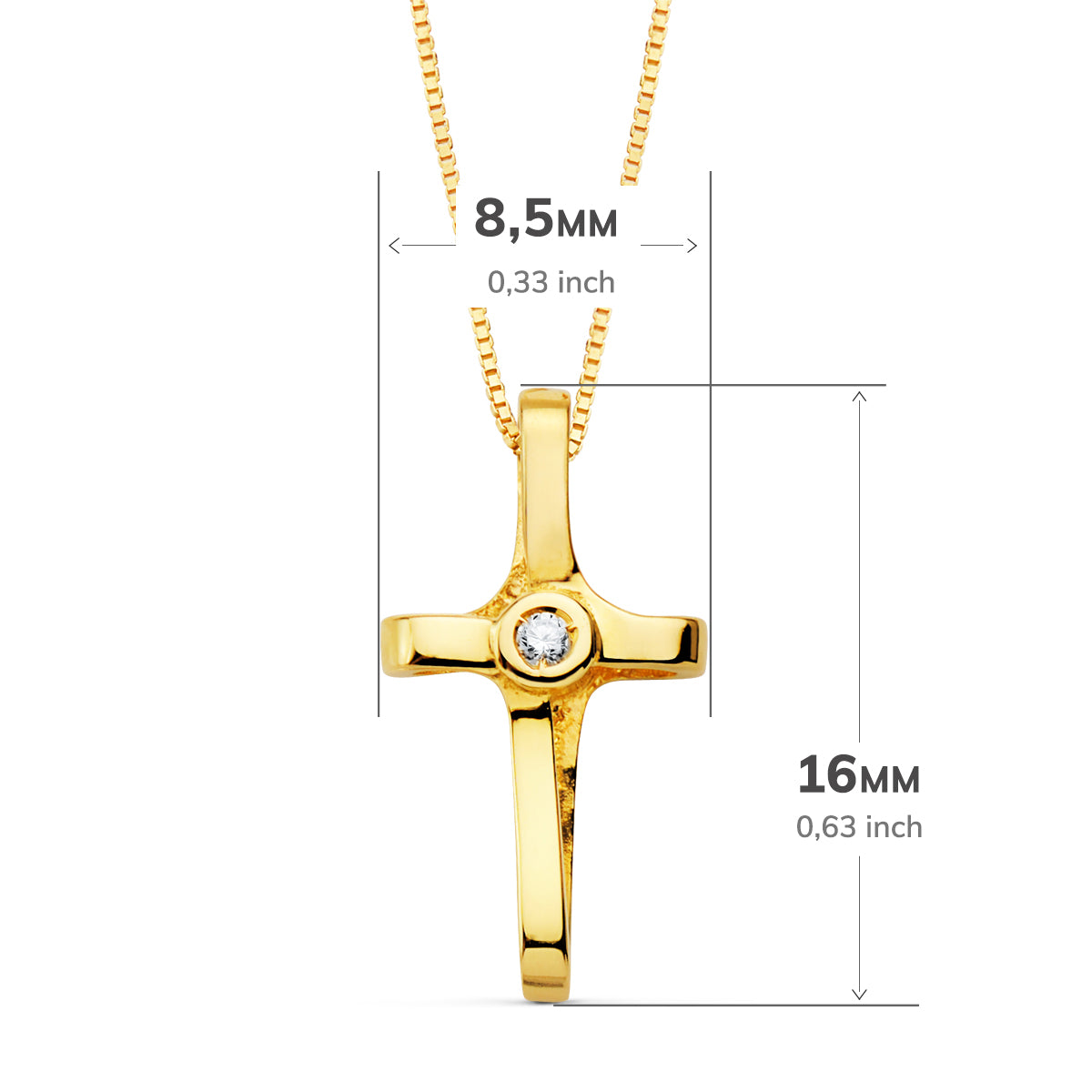 Collier Or Jaune 18K Croix 16 X 85 mm Diamant Lab 0,015 Qt Chaîne Vénitienne 45CM G-VS2