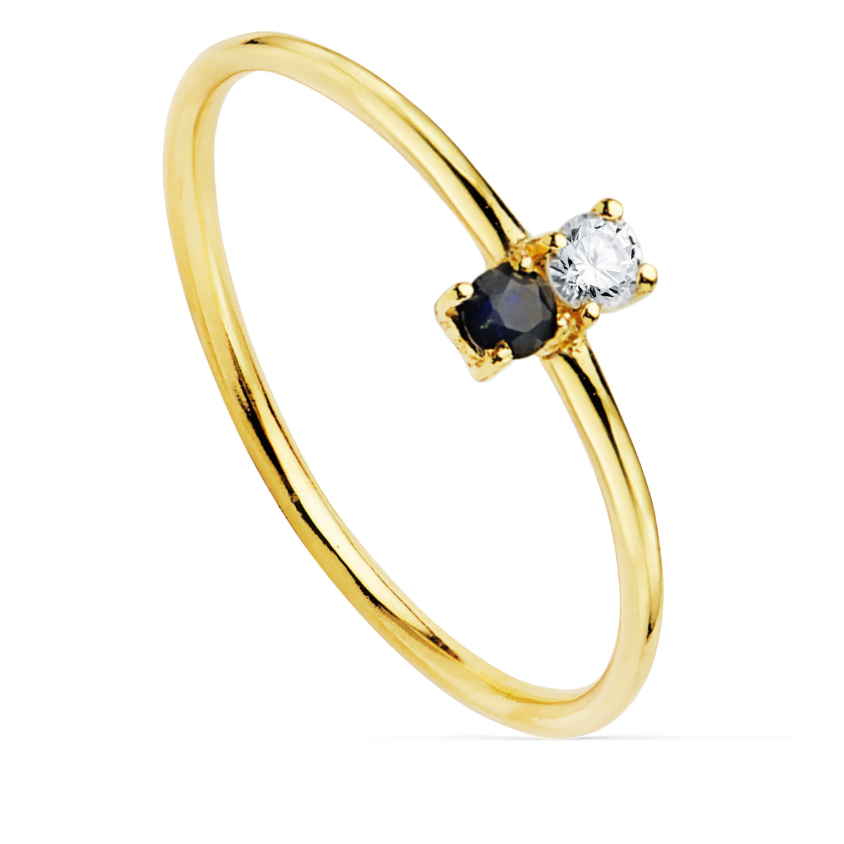 Ring aus 18-karätigem Gelbgold mit Diamant 0,043 ct. G-VS2. Saphir 2,30 mm