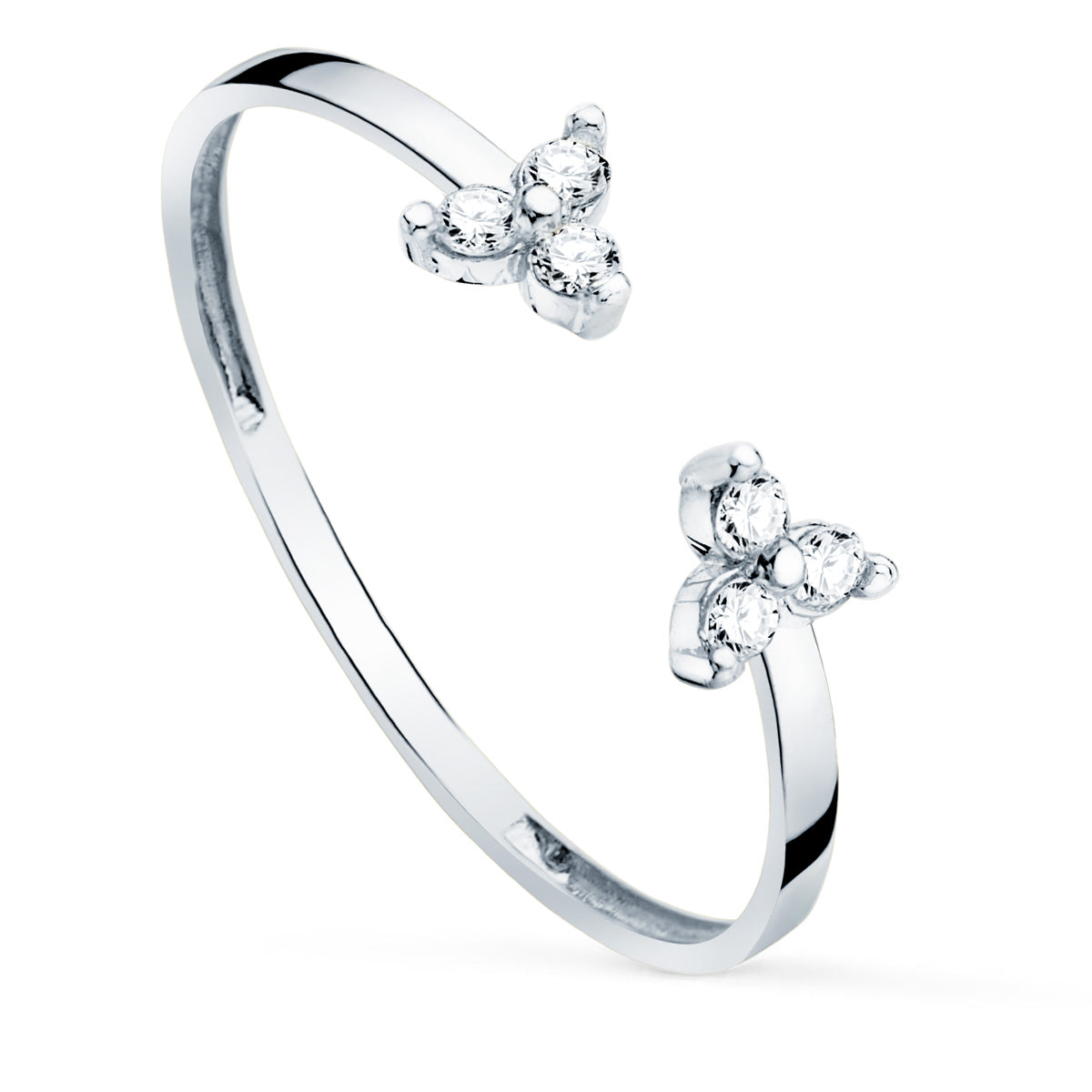 18K Bague Ouverte en Or Blanc & Diamants 0.09CT 1.10MM