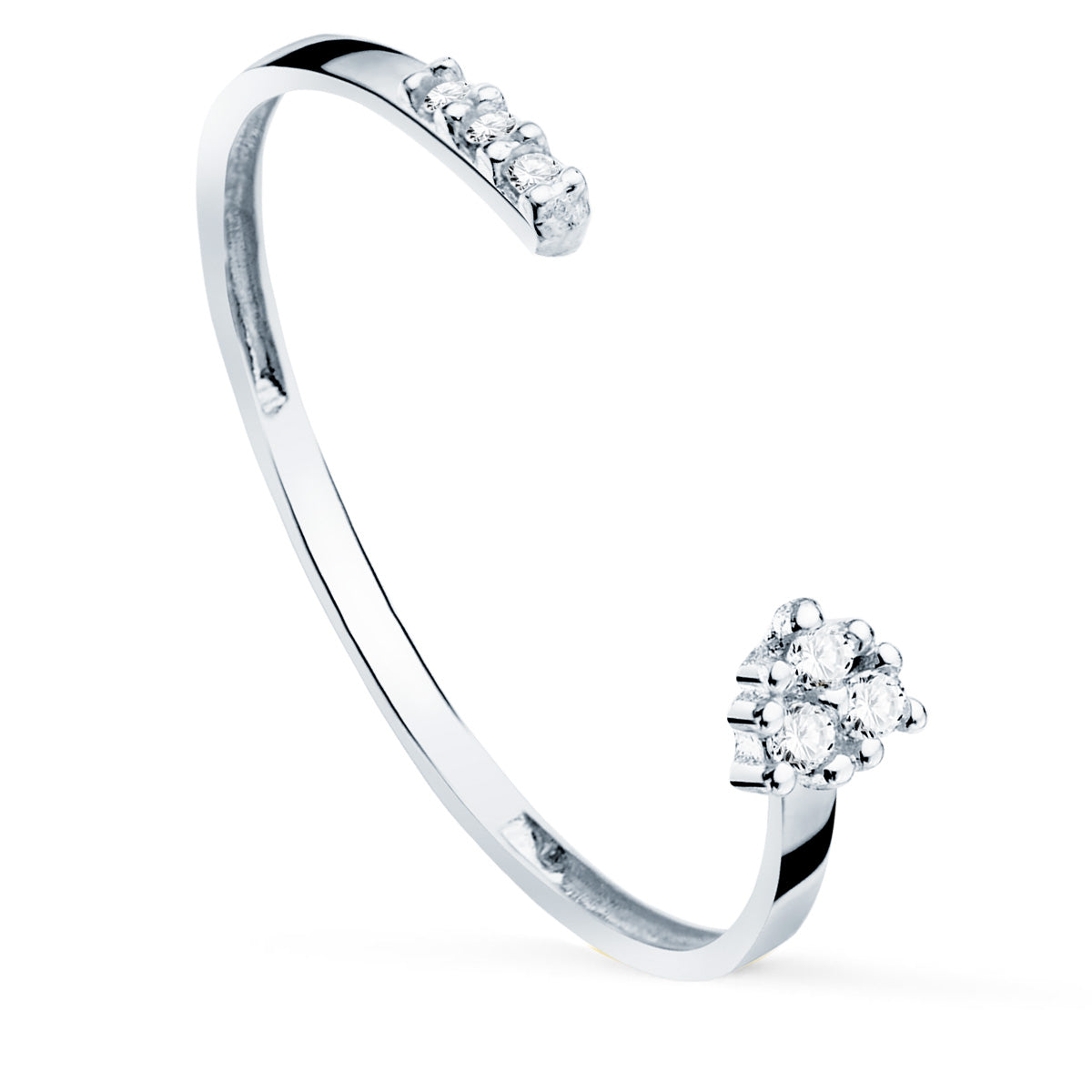 18K Bague Ouverte en Or Blanc & Diamants 0.040CT 1.10MM
