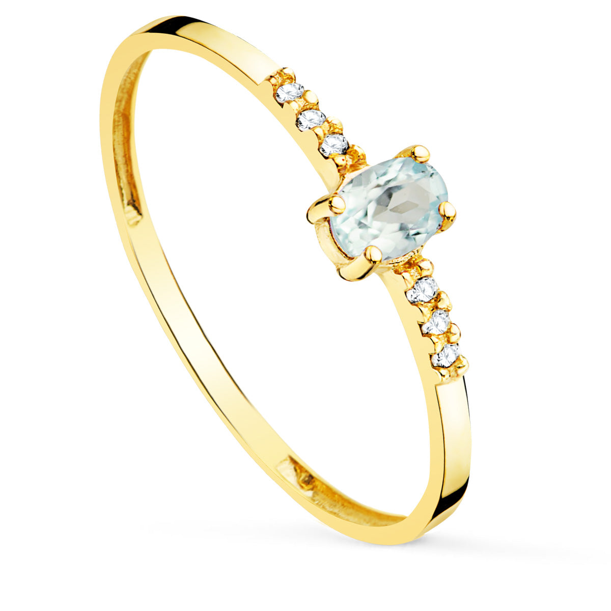 18K Yellow Gold Diamond Ring 0030 Qt Natural Aquamarine Oval 4 X 3 mm Body 130 mm