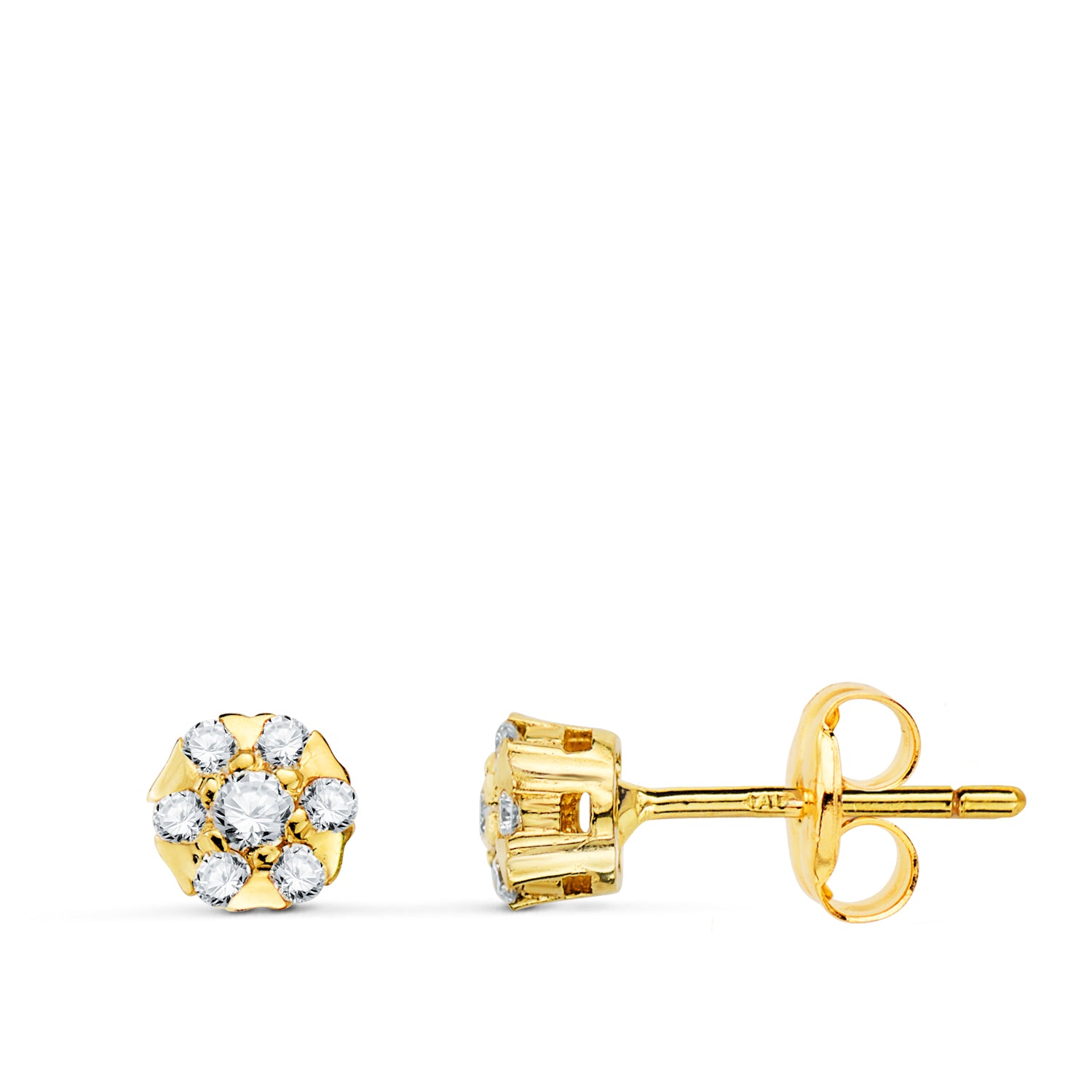 Boucles d'oreilles en Or Jaune 18K 14 Diamants de Laboratoire 0.254 Ct Diamants de Laboratoire VS2-G Taille : 5 X 5 mm Pression