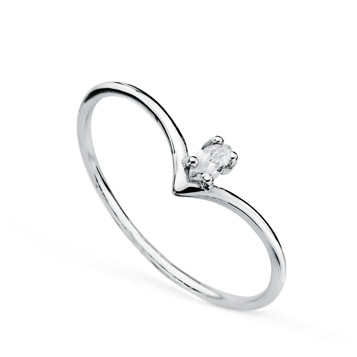 Bague en Or Blanc 18K Diamant Taille Marquis 0.067 Ctg G-VS2 Largeur : 5MM