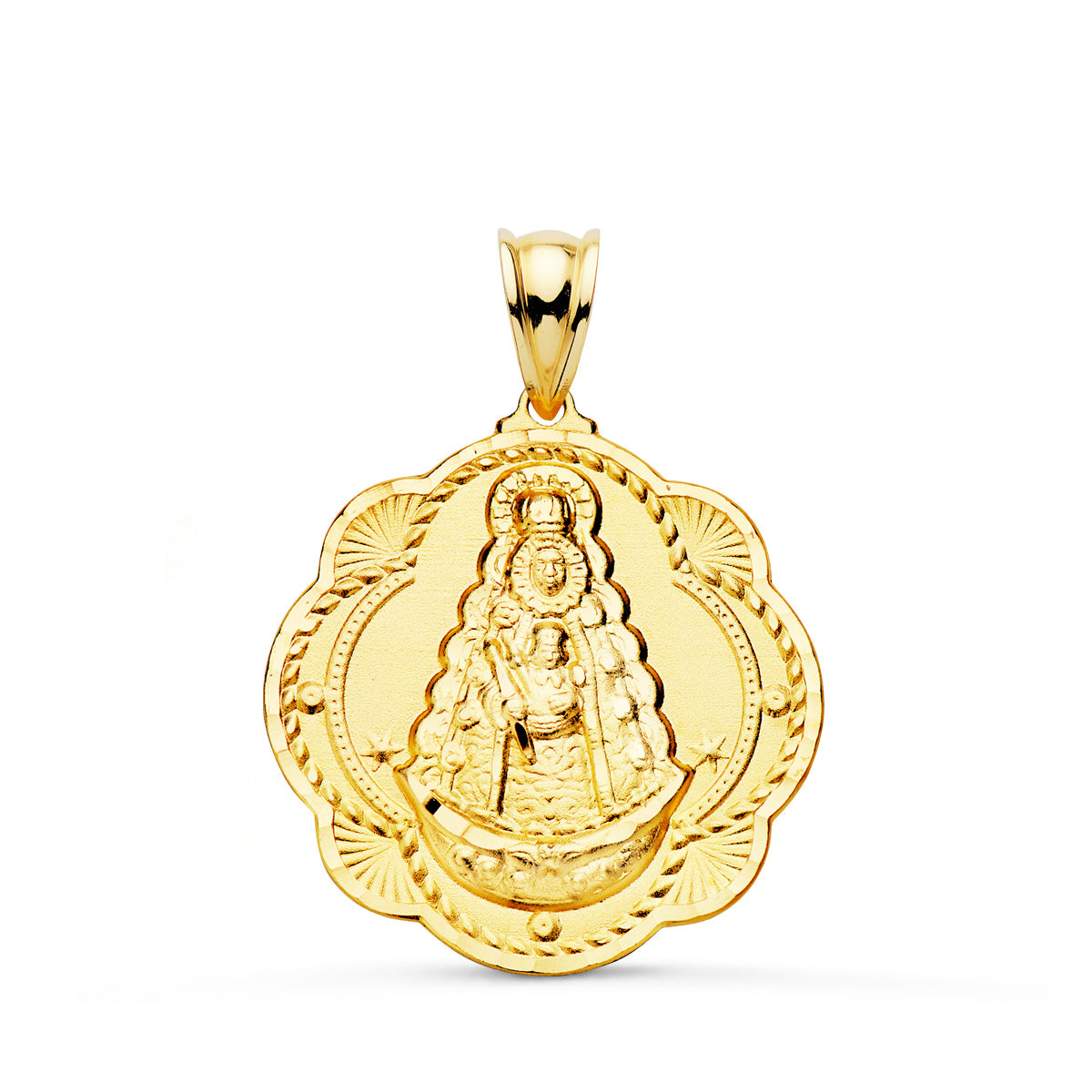 18K Médaille en Or Jaune Vierge du Rocio 26X24 mm