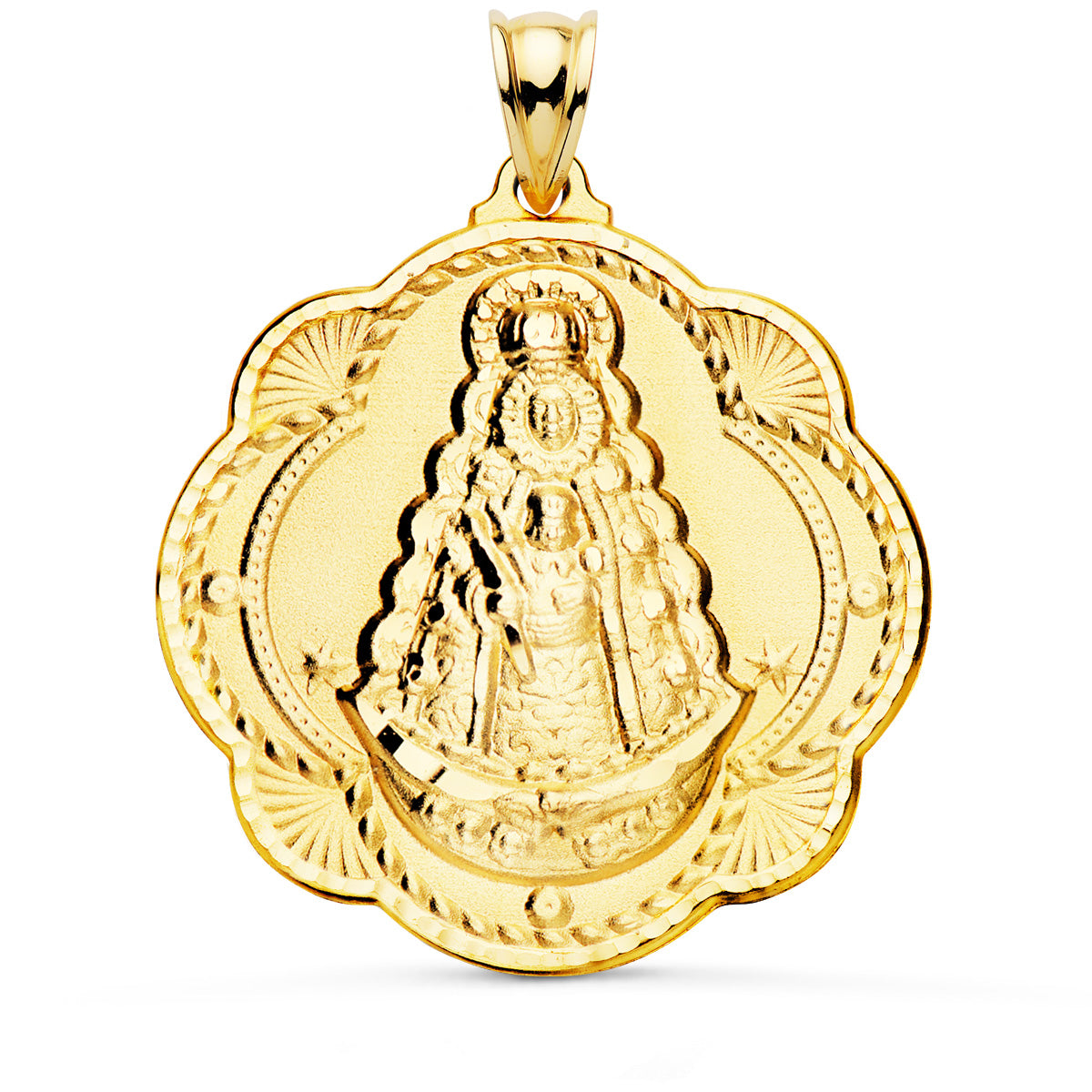 18K Médaille en Or Jaune Vierge du Rocio 40X36 mm