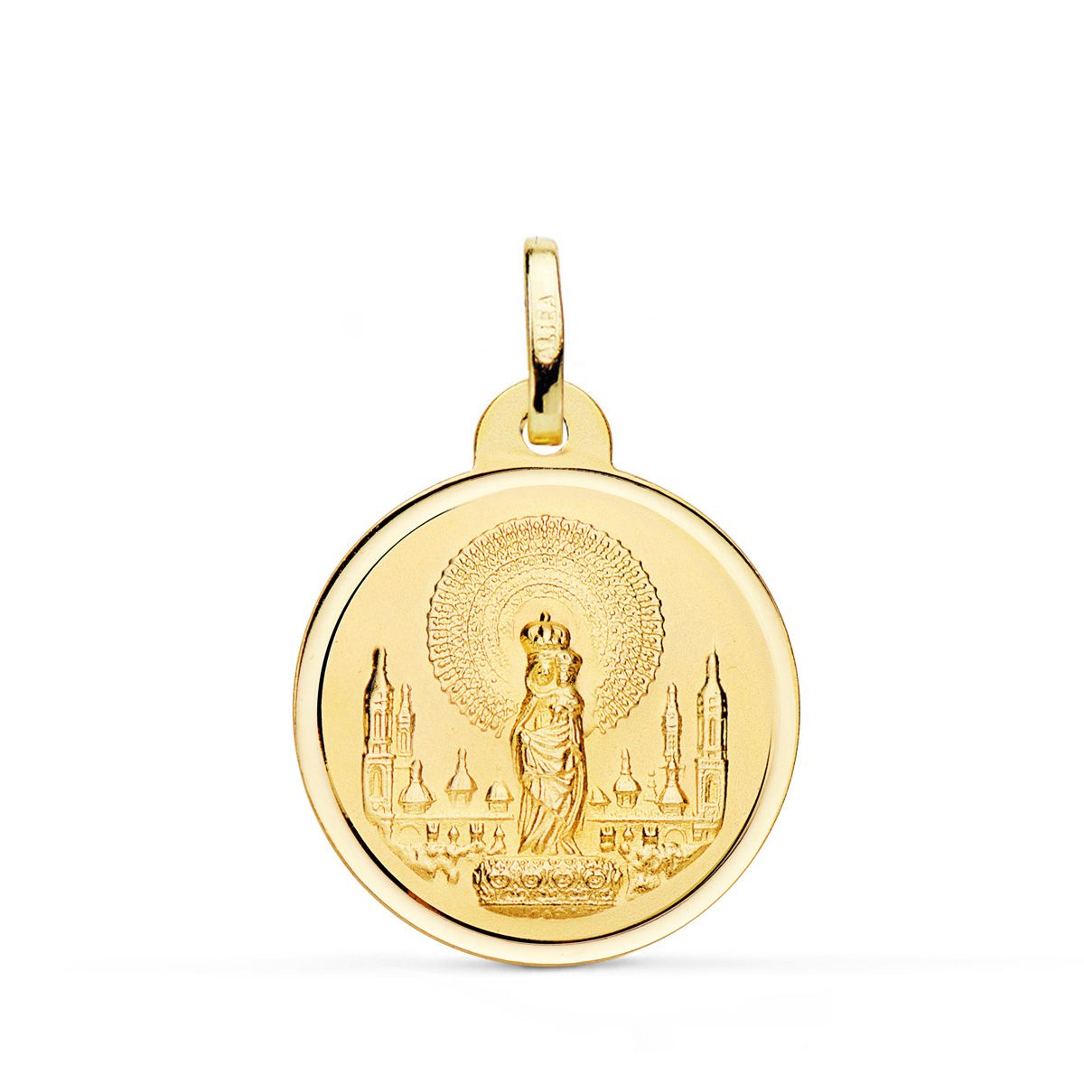 Médaille Or Jaune 18K Vierge Del Pilier Lunette 22 mm