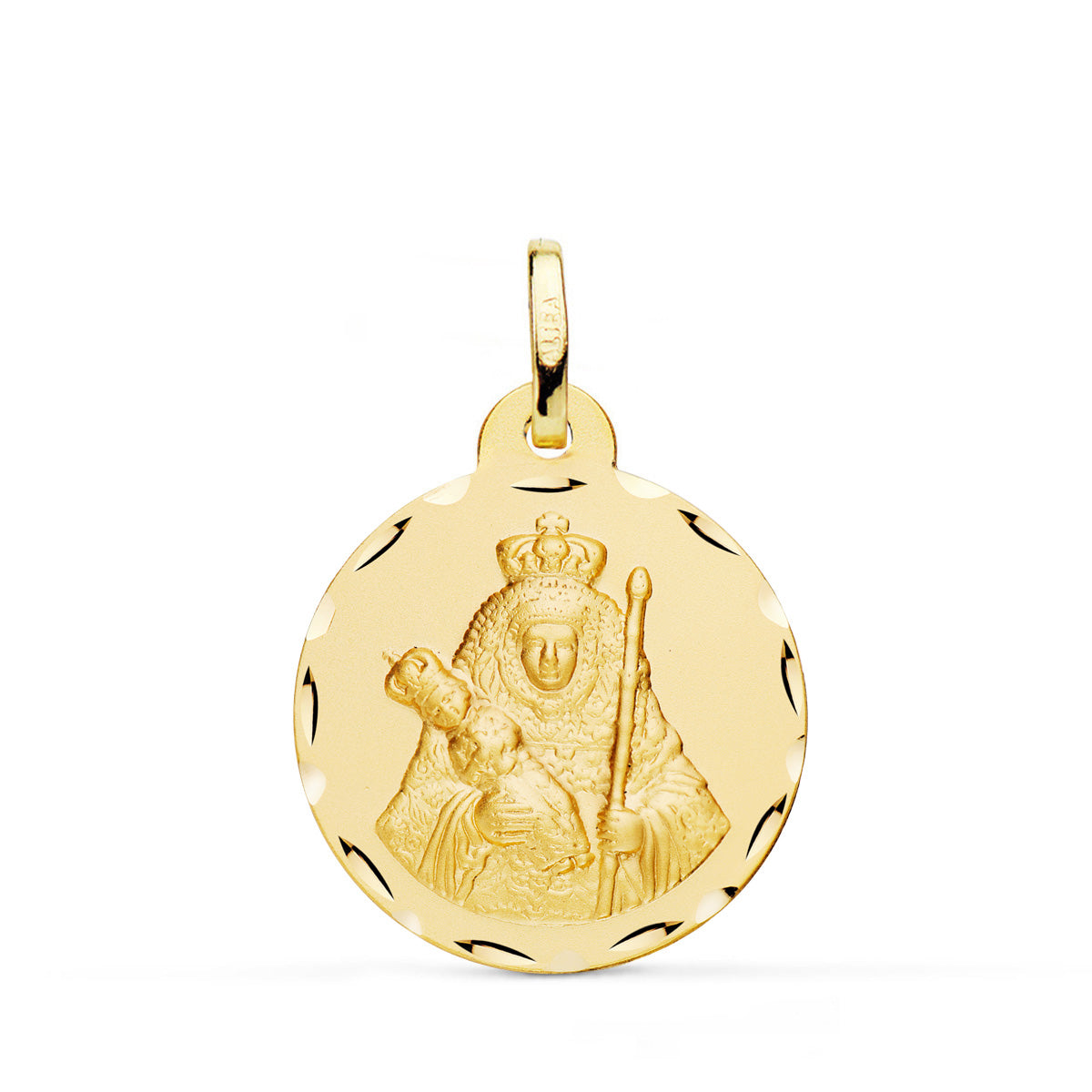 Médaille Or Jaune 18K Notre Dame de Candelaria Sculpté 22 mm