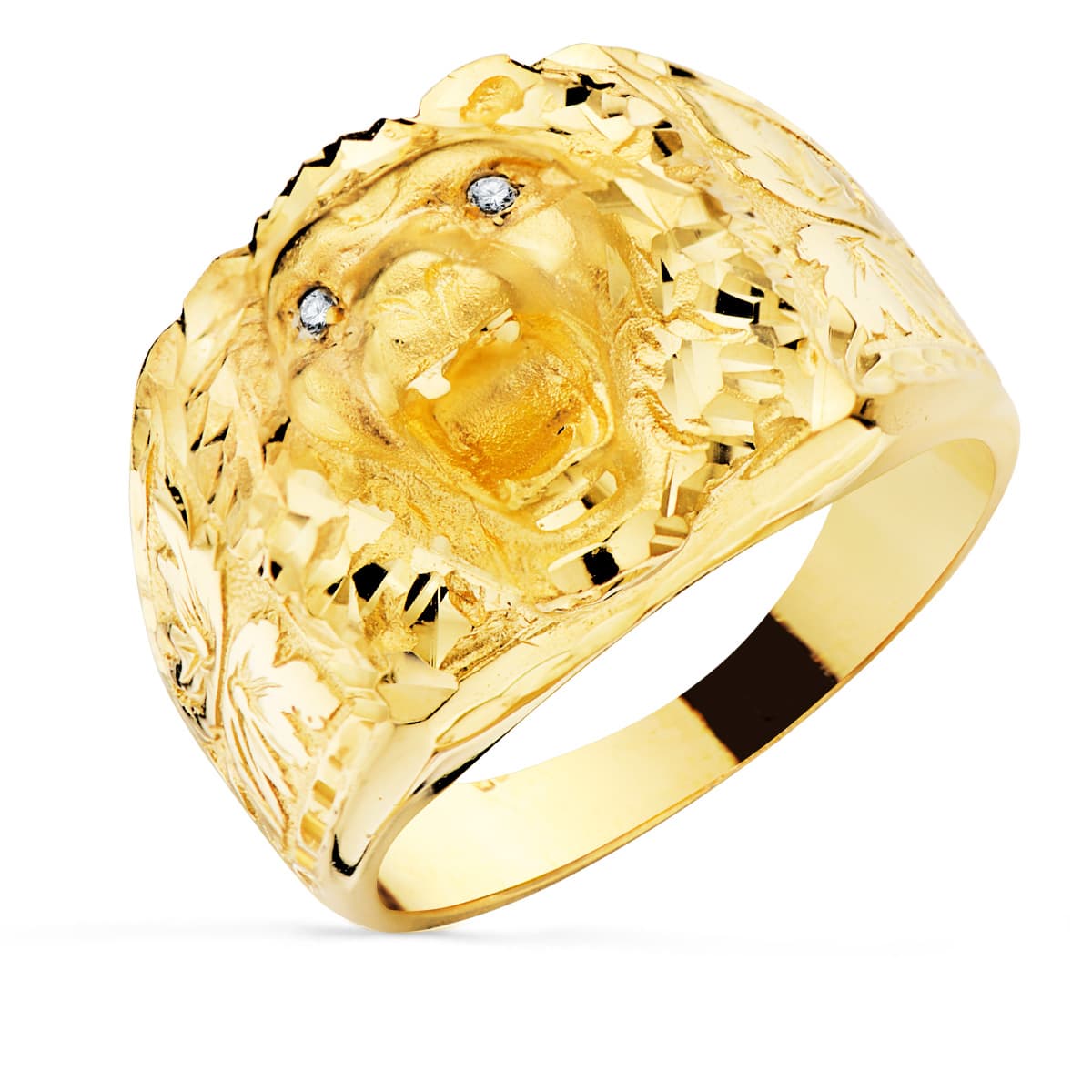 18K gult gull Lion Signet Ring 15MM