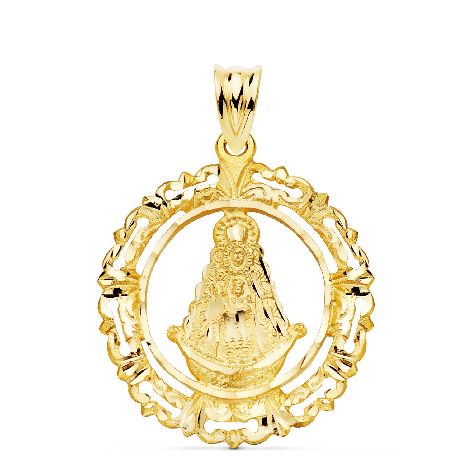 18K sárga arany Virgen Del Rocio Cerco érem 29X25 mm
