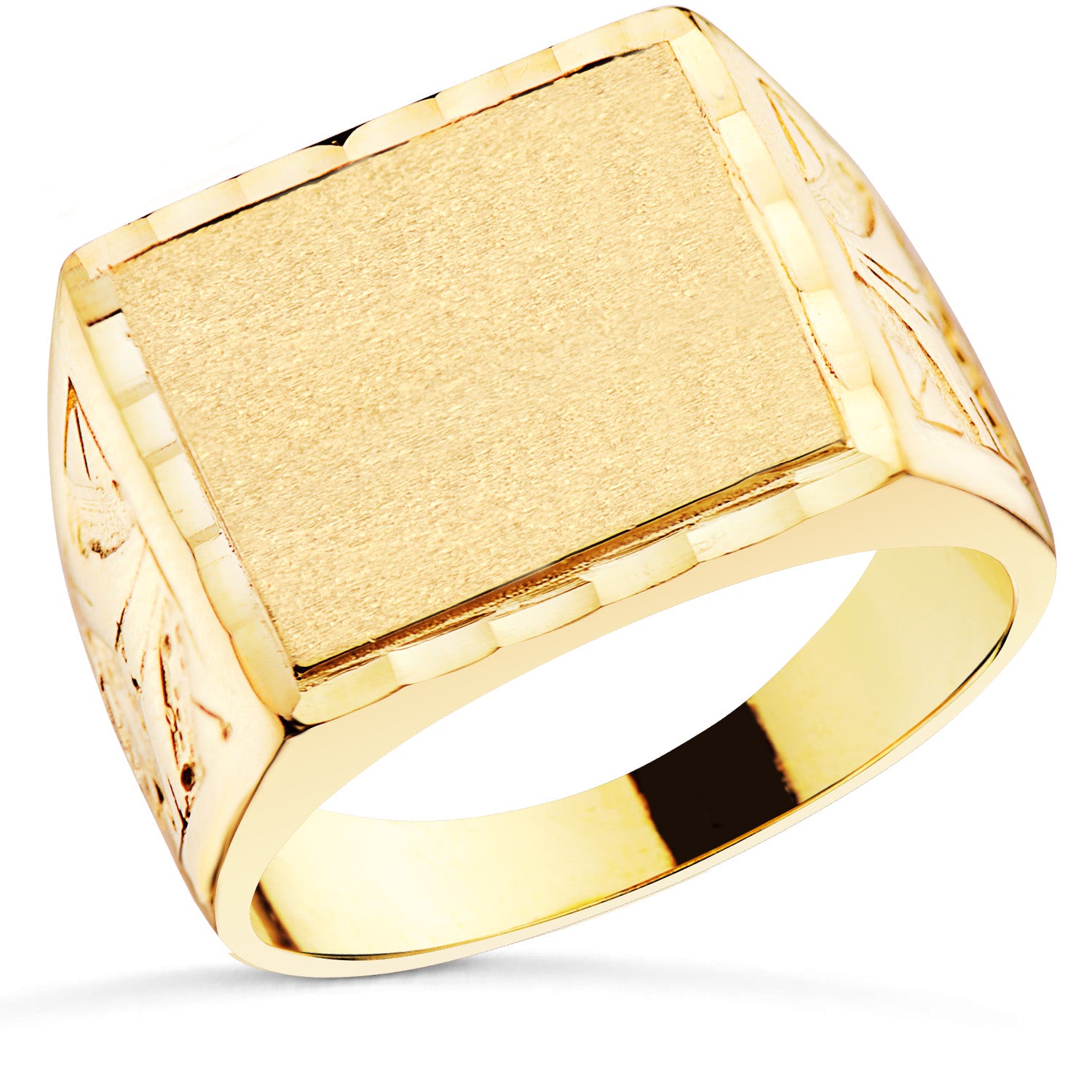 18K facetteret herresignetring i ensfarvet gul guld 15X13 mm