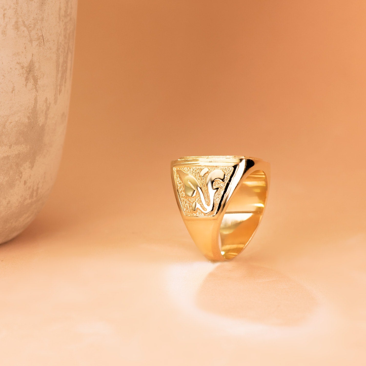 18K Solid Yellow Gold Square Signet Ring 18X16MM